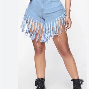 Fringed Light Blue Denim Shorts for Women